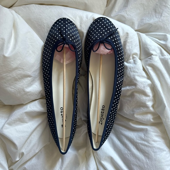 NWT Repetto Camille Heels Navy Polka Dot Women's Shoes Ballet Flats block heel - Picture 8 of 11